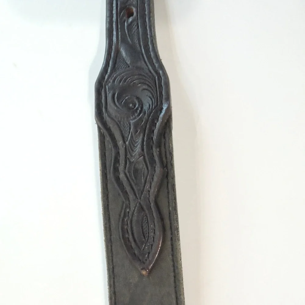 Vintage Hand Tooled Leather Western Belt 30 Zebra Hair Hide Concho Dark Brown